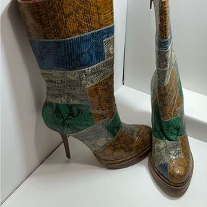 Faux leather patchwork stiletto boots